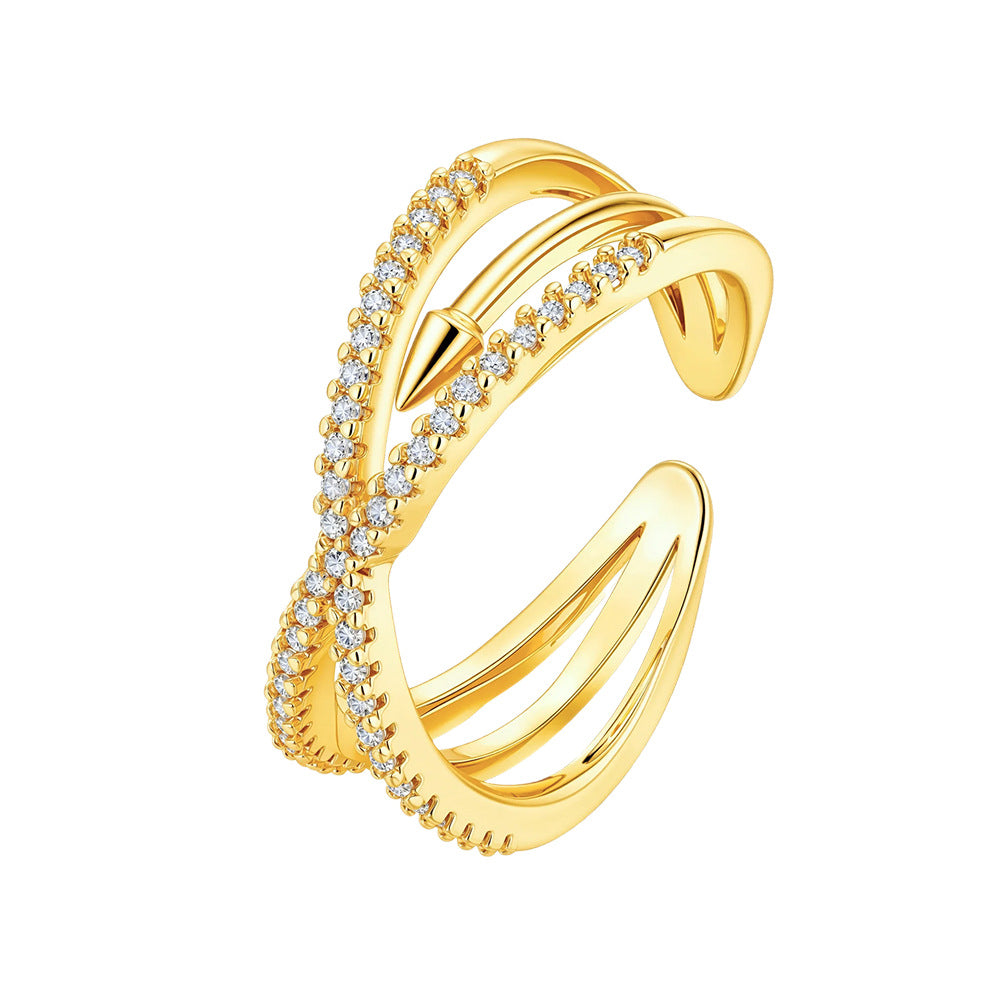 Wholesale Adjustable Zircon Leaf Open Ring Gold Women S Everyday Fashion Jewelry Accessory