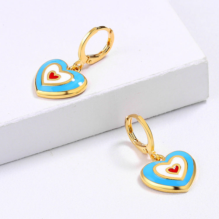 Wholesale Colorful Enamel Heart Shape Ring Earrings