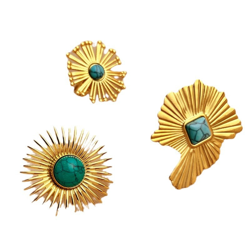 Wholesale Light Luxury Micro-inlaid Turquoise Stainless Steel Adjustable Rings ACC-RS-YuSen006