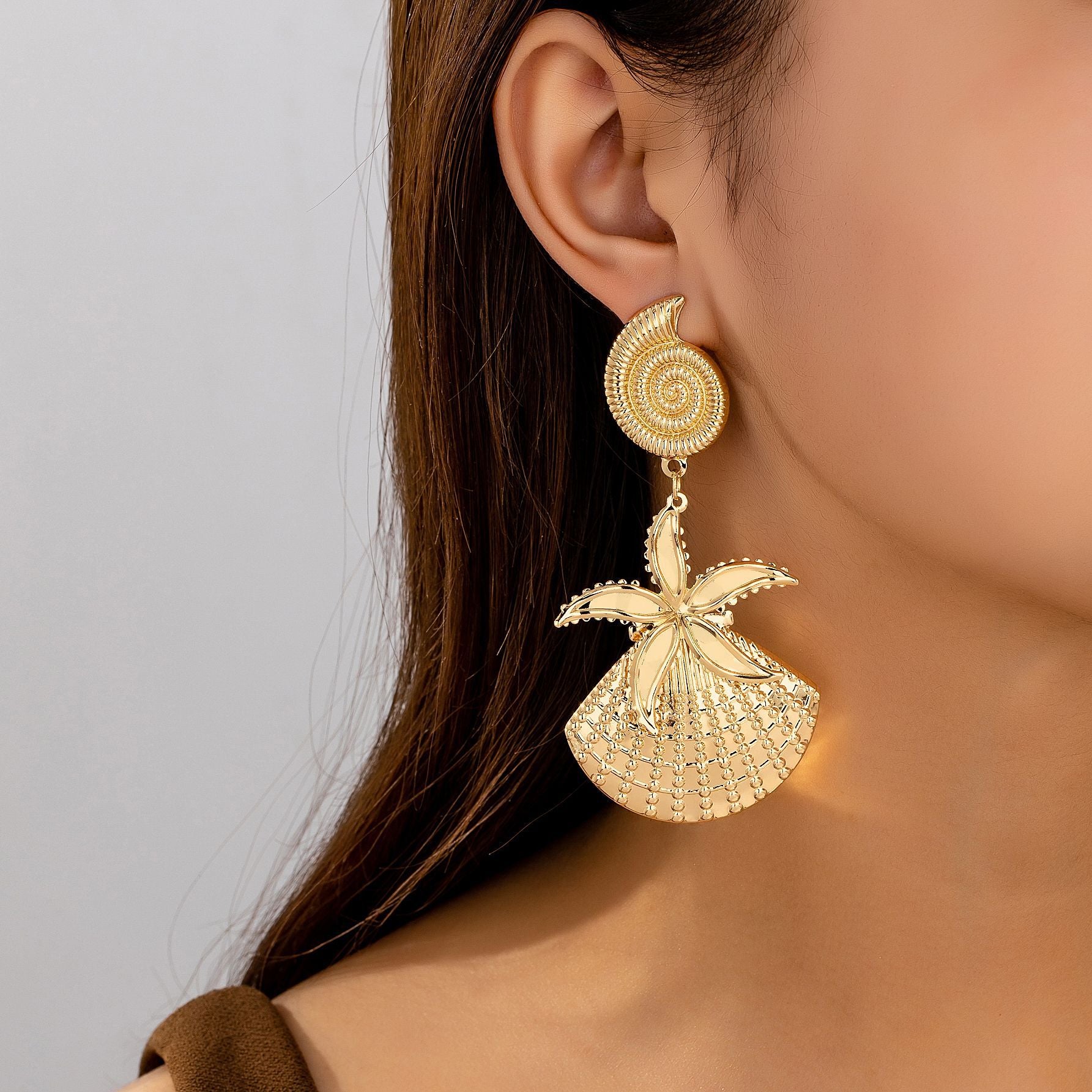 Wholesale Fashion Starfish Shell Snail Earrings For Women Gold Tone Alloy Party Vacation Jewelry