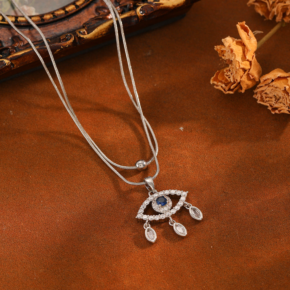 Wholesale Evil Eye Micro-Set Cubic Zirconia Necklace Titanium Steel Chain Fashion Jewelry Accessory Boutique Resale