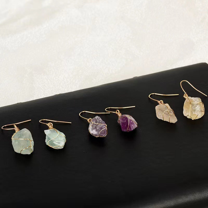 Wholesale Simple natural crystal mixed irregular raw stone creative earrings