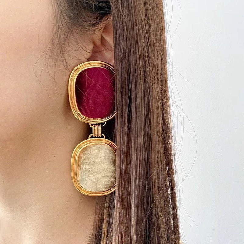 Wholesale retro exaggerated  metal double square earrings