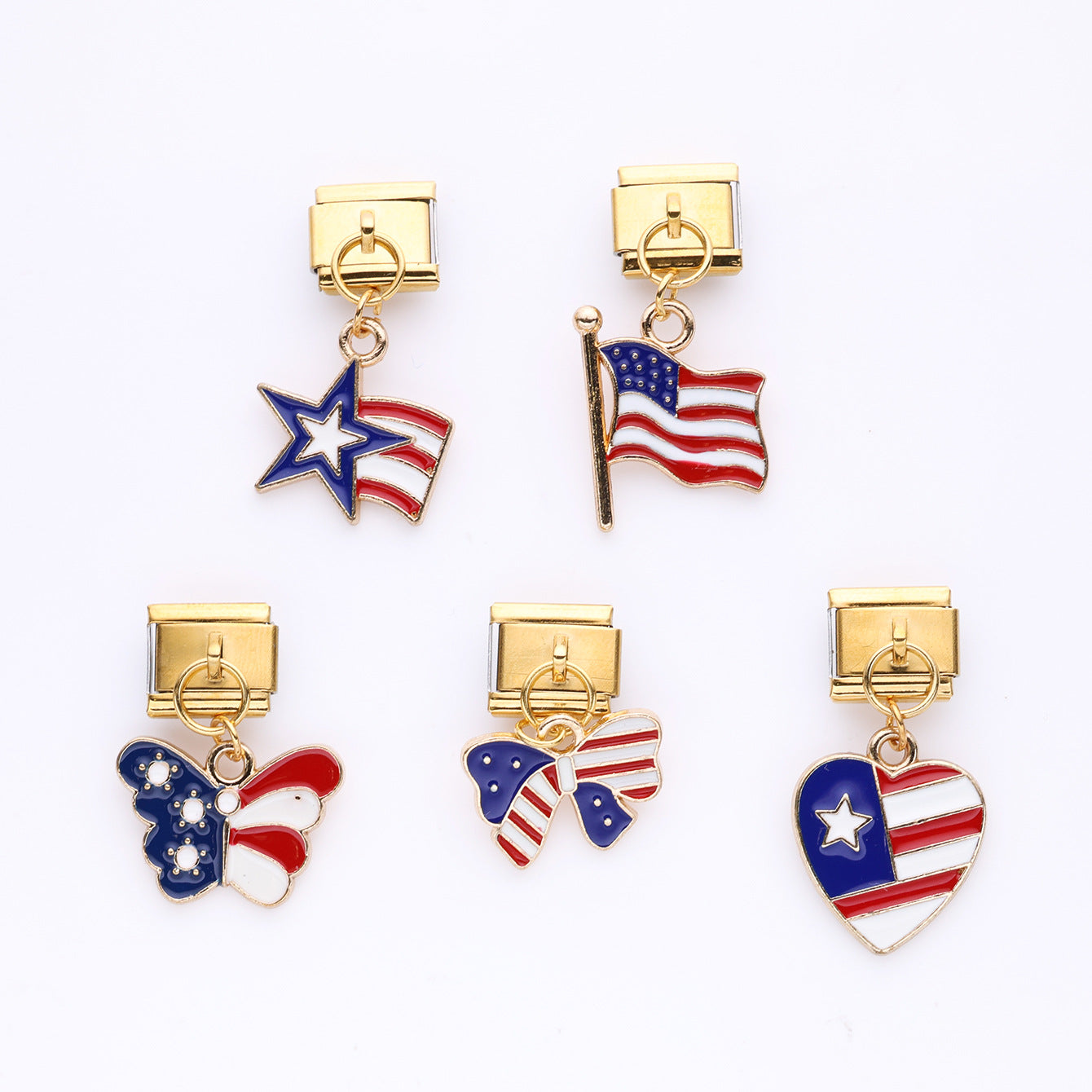 Wholesale 10pcs Italian Charm Bracelet 9mm DIY Splicing American Flag Series Stainless Steel Composable Bracelet