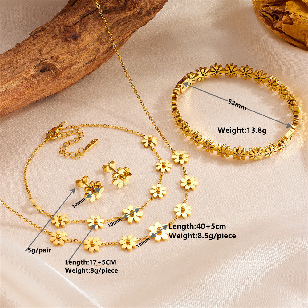 Wholesale Titanium Steel Multi- Stud Earrings,  Necklace,  Anklet,  and Bracelet Set