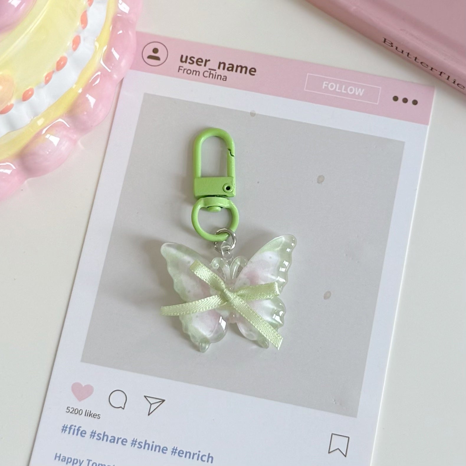 Wholesale Clear Plastic Butterfly Keychain Korean Style Fairy Design Bag Charm for Girls