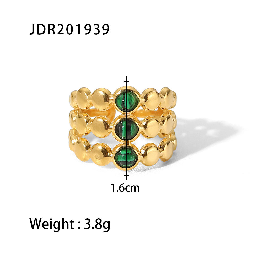 Wholesale Vintage Stainless Steel Ring 18k Gold Plated Ring Inlaid with Malachite ACC-RS-Jied004