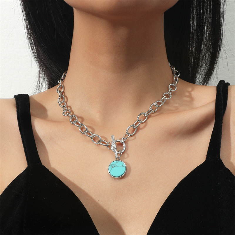Wholesale 2 Pairs/Pack Turquoise Alloy Necklace Clavicle Chain Choker Necklace ACC-NE-JunJie006