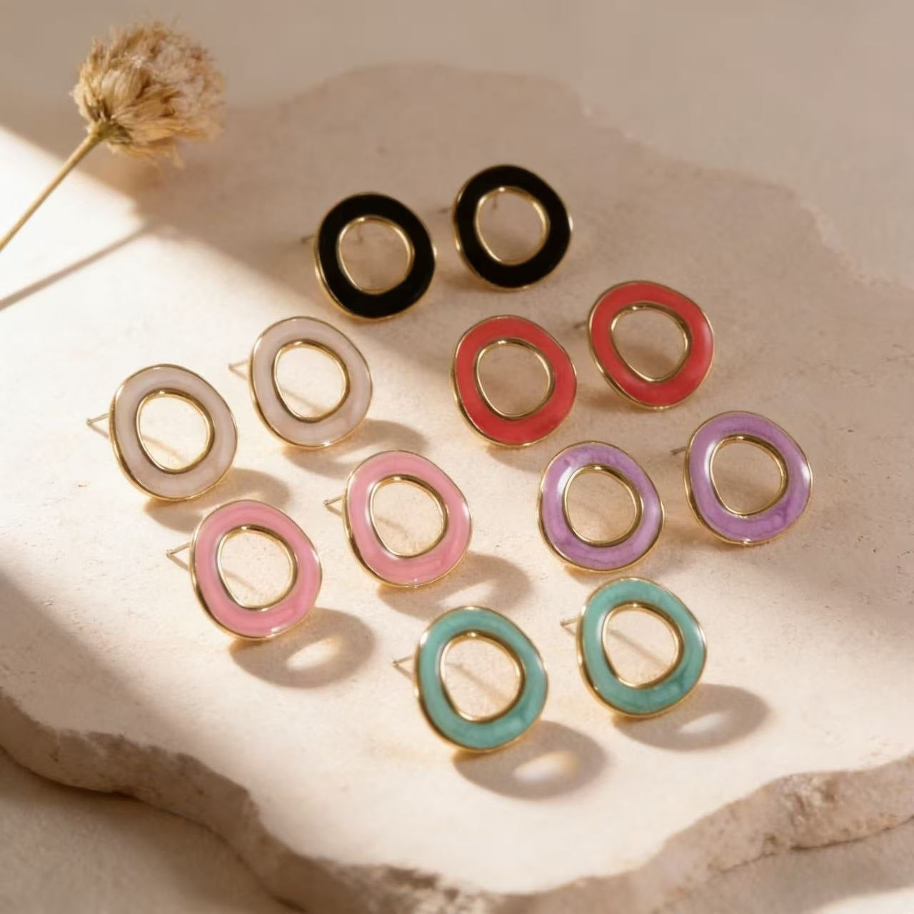 Wholesale Titanium Steel Light Luxury Geometric Irregular Enamel Circle Earrings