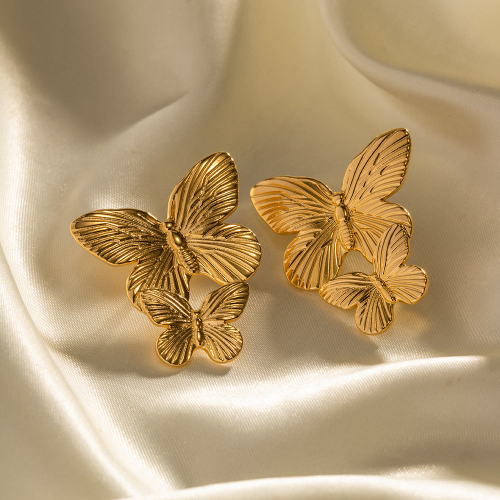Wholesale Matte Vintage Gold Stainless Steel Butterfly Metal Earrings