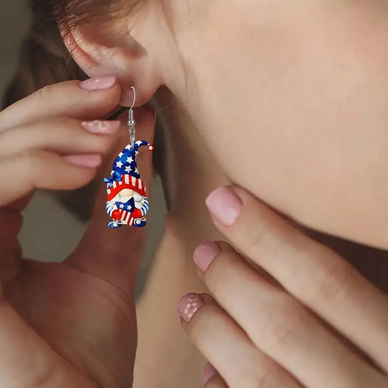 Wholesale  American Flag Hat Dwarf Acrylic Earrings Blue Star Flag Hat Independence Day Earring