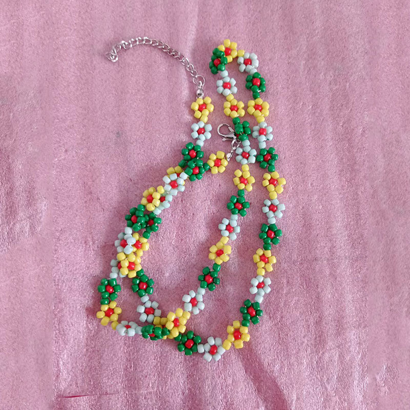 Wholesale Summer Fresh Flower Rice Bead Necklace