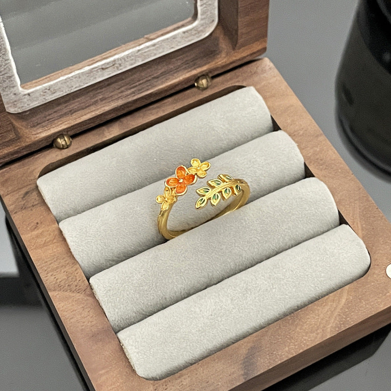 Wholesale Retro  Flower Leaf Dropping Glaze Fashion Opening Ring