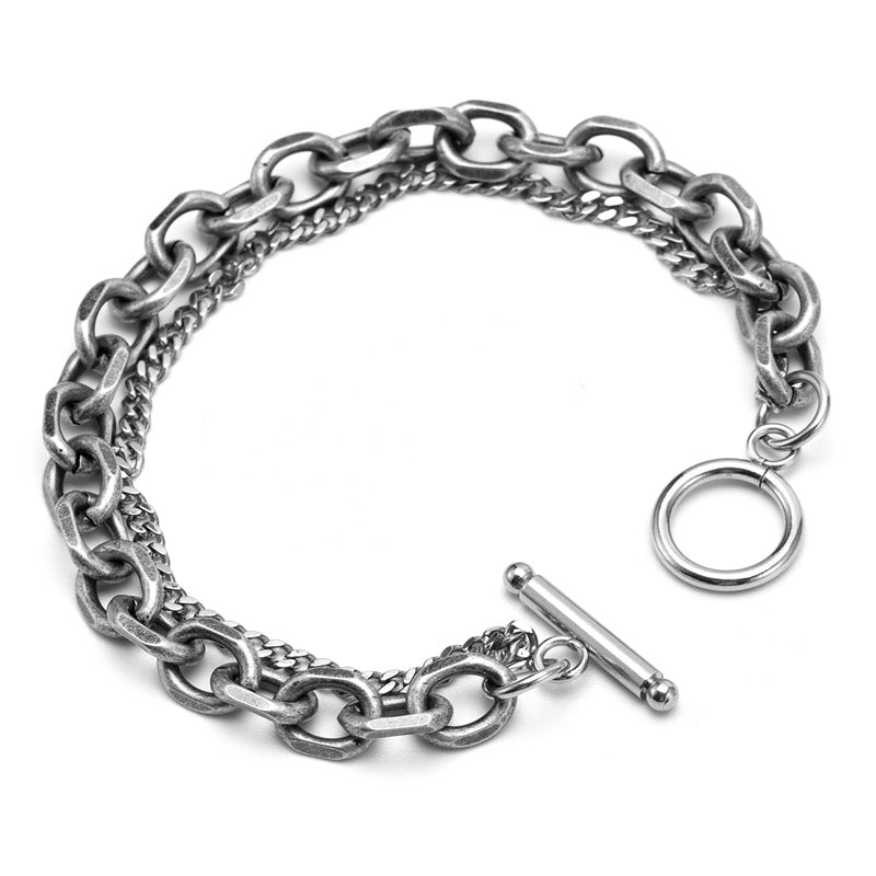 Wholesale Stainless Steel Ot Buckle Double Layer Hip Hop Bracelet