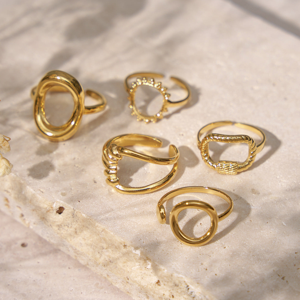 Wholesale  Titanium Steel Geometric Hollow Overlapping Ring