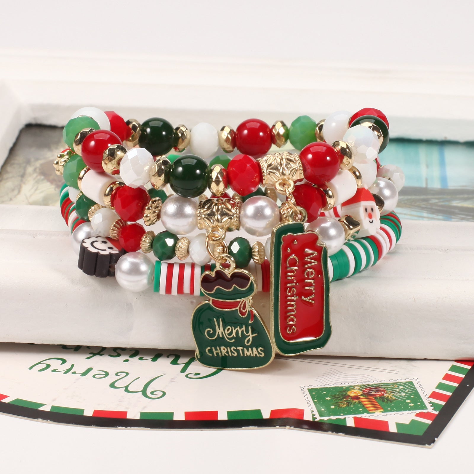 Wholesale Christmas Beaded Bracelet Snowman Christmas Tree Deer Antler Gift Bracelet Layered Bracelet Set ACC-BT-XinY016