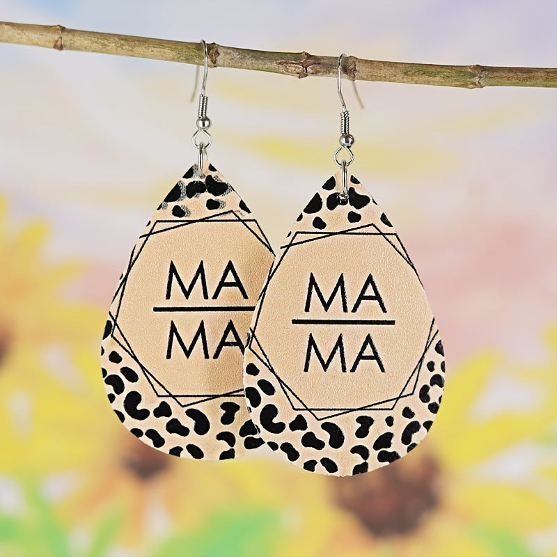 Wholesale Mother's Day MAMA Rainbow Bridge Leopard Print Spotted Sunflower Leather Earrings