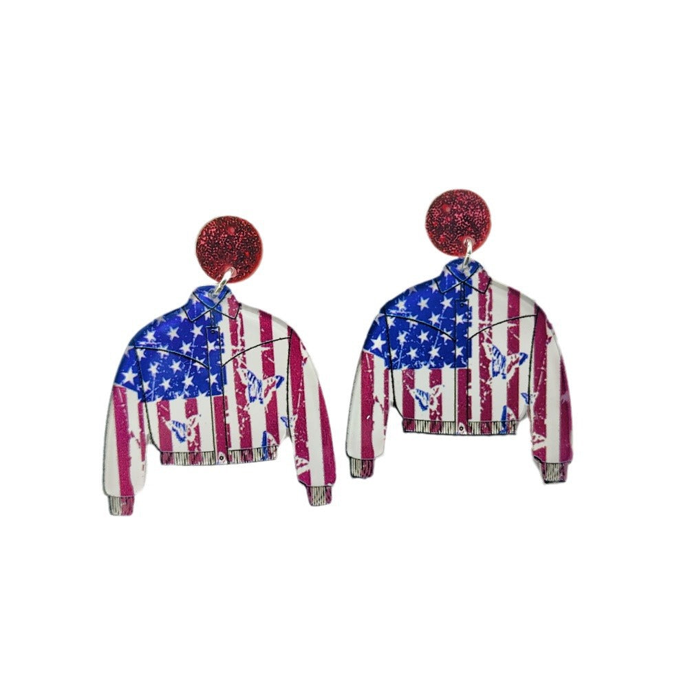 Wholesale American Independence Day Earrings Red White and Blue Flag Series Acrylic Sheet Earrings ACC-ES-Qiyu009