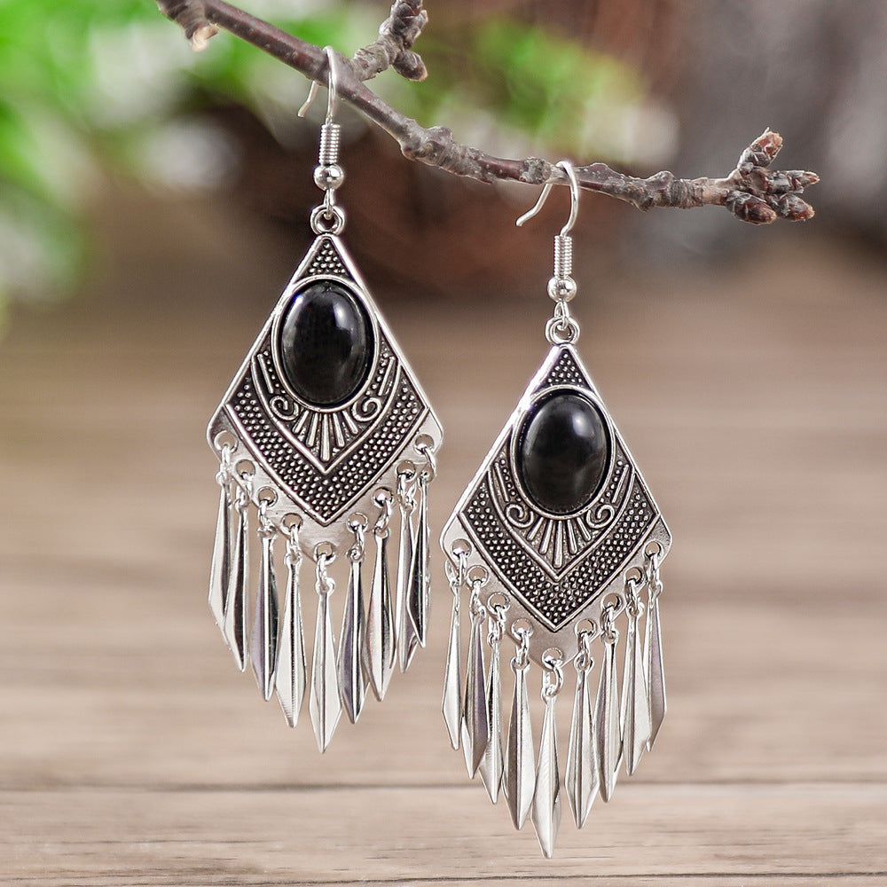 Wholesale Retro Turquoise Tassel Earrings European Style Jewelry Accessory Gift