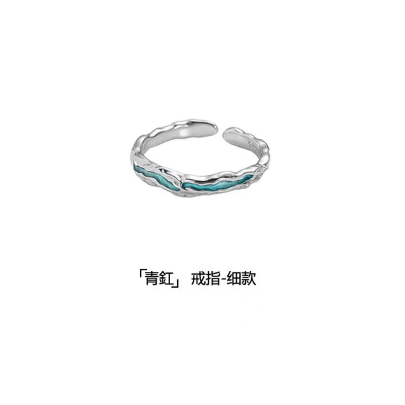 Wholesale Retro open ring Green red epoxy irregular texture ring