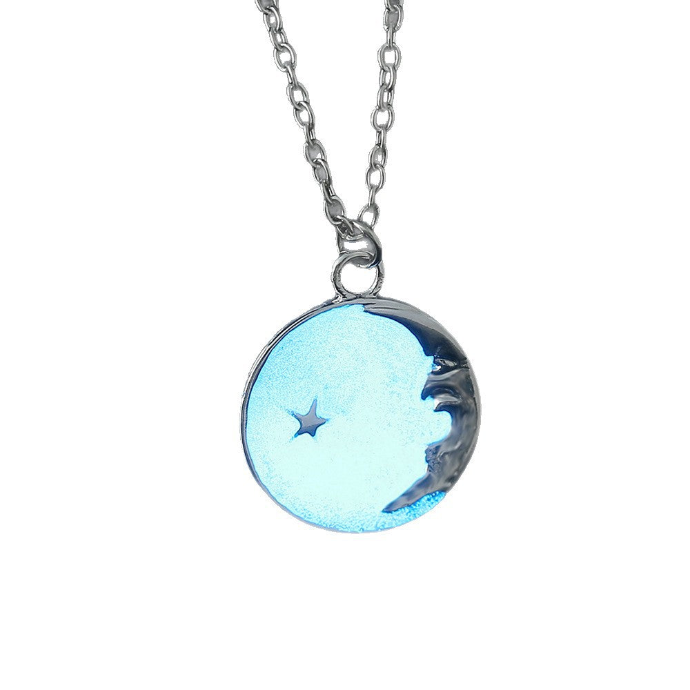 Wholesale Stainless steel  classic star moon oil drop luminous pendant necklace