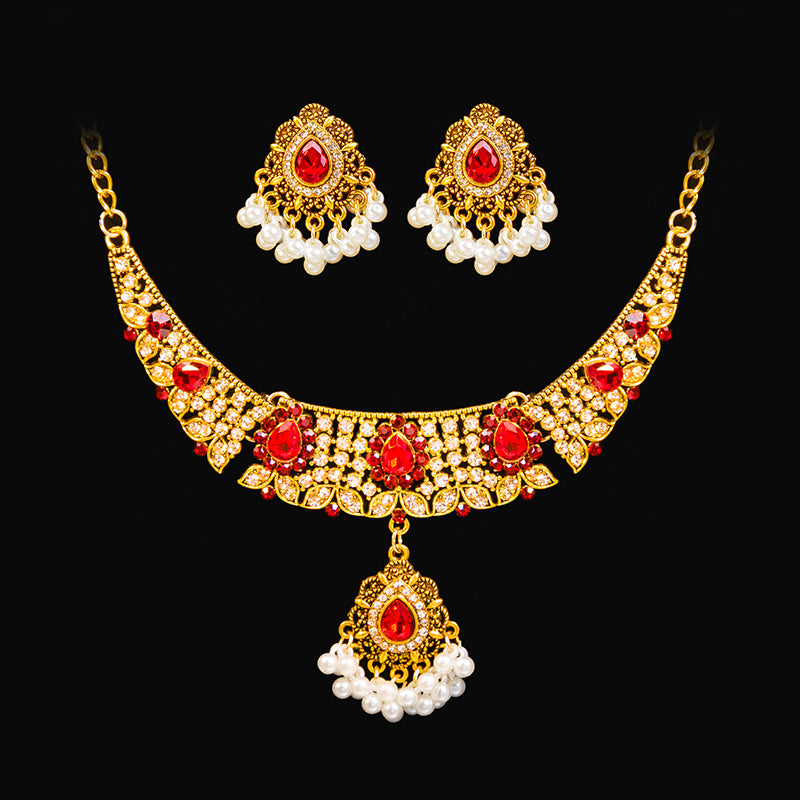 Wholesale  Metal Necklace Earrings suit  Retro Court French Pearl Water Drops Exaggerated Jewelry