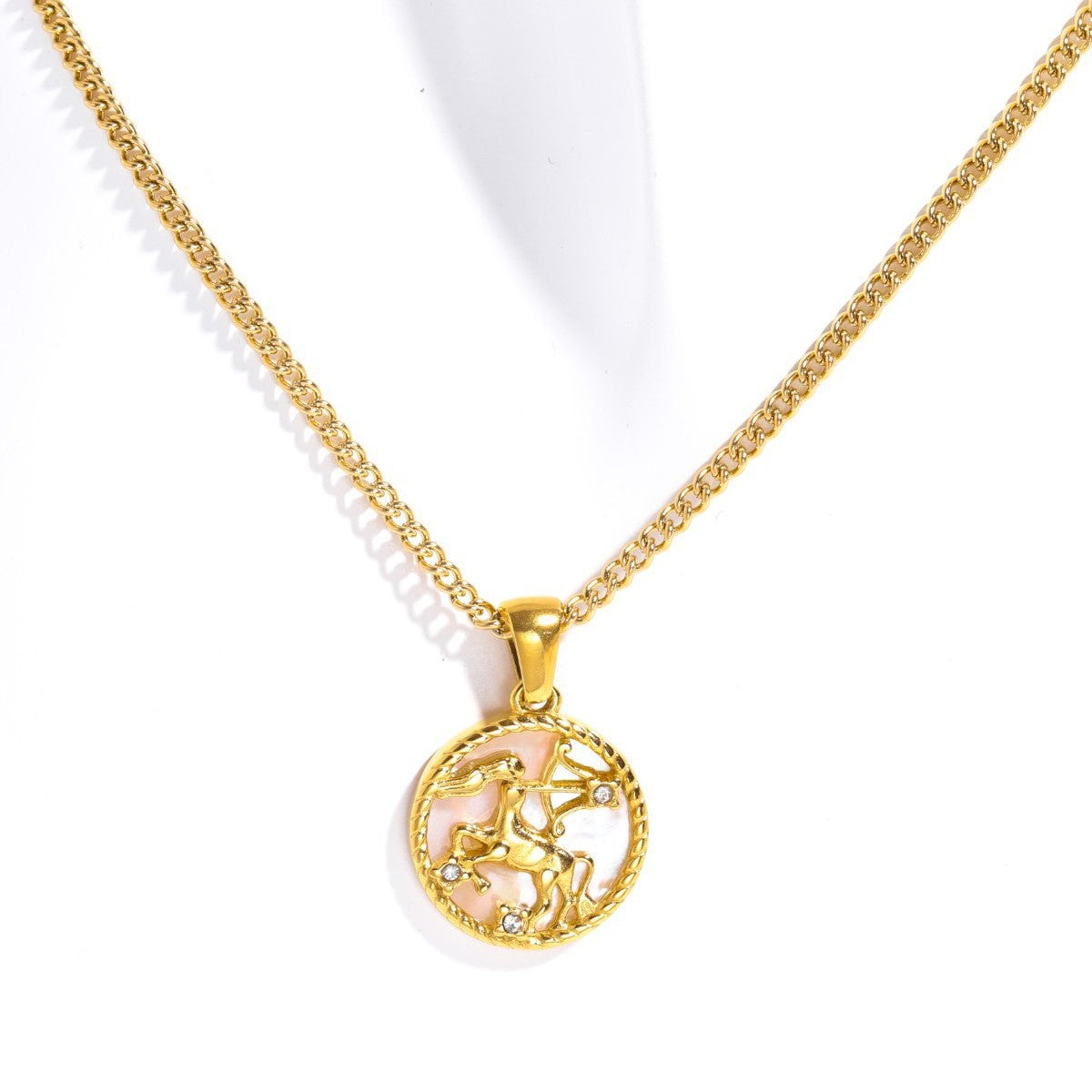 Wholesale 12 Zodiac Signs Shell 12 Zodiac Signs Coin Necklace 18k Gold Stainless Steel Necklace ACC-NE-Jipei014
