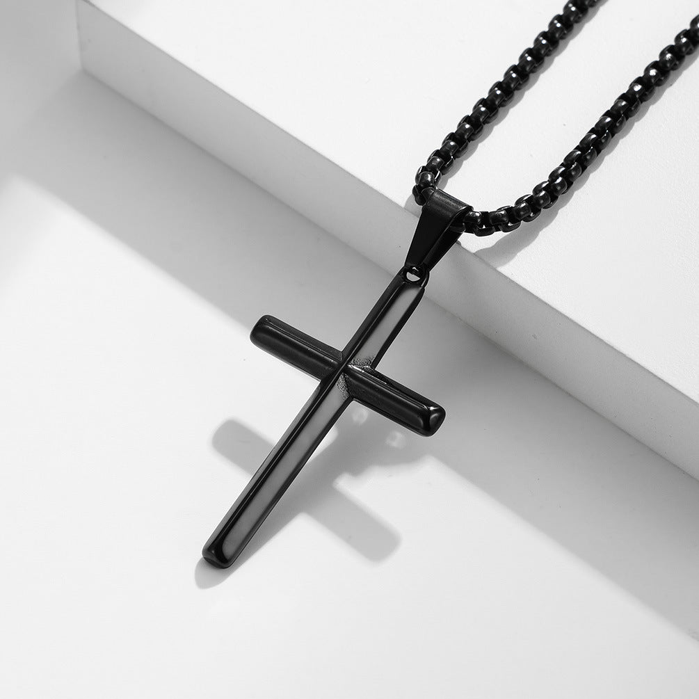 Wholesale Hip Hop Rhombus Cross Pendant Necklace Stylish Titanium Steel Jewelry Accessory for Men and Women