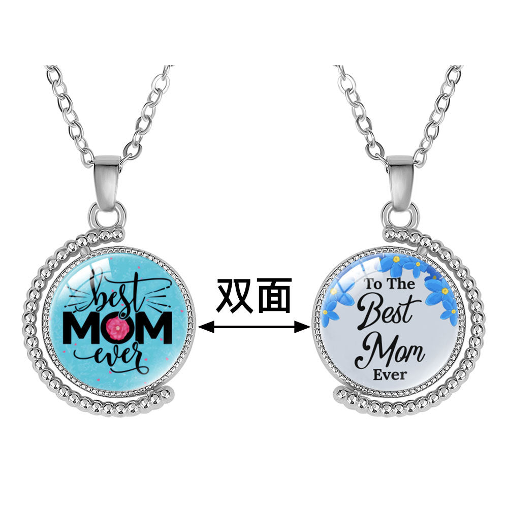 Wholesale  double-sided rotatable crystal pendant necklace mother's day necklace