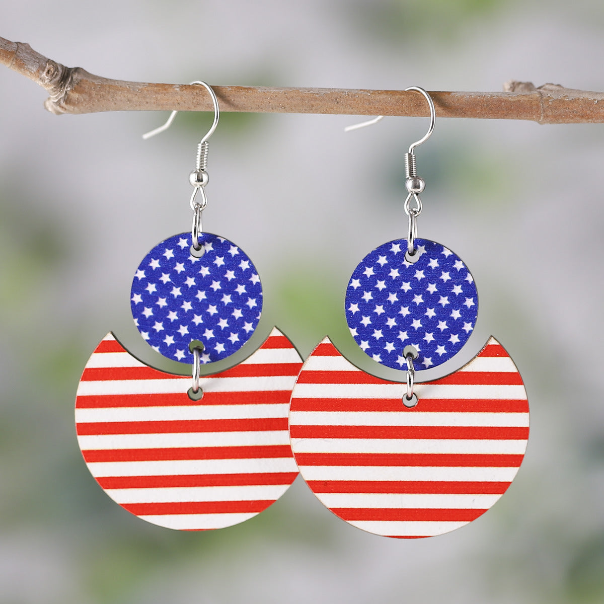 Wholesale American Independence Day Star Slippers Lightning Sunflower Hat Wooden Double Sided Earrings ACC-ES-ChuLian012