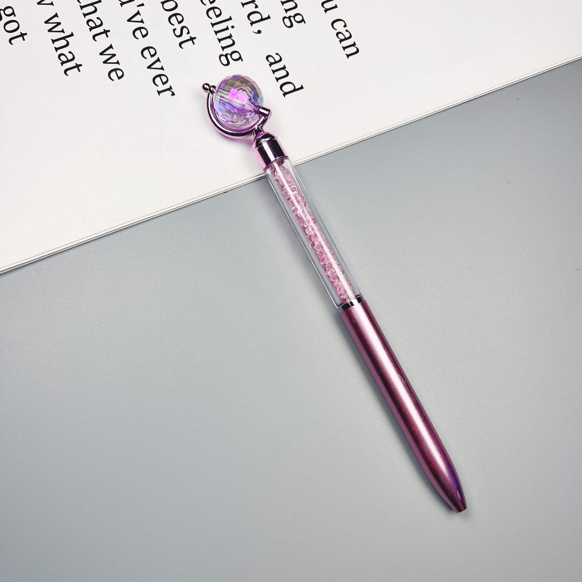 Wholesale 10pcs globe crystal spin ball pen  color quicksand broken diamond sign pen