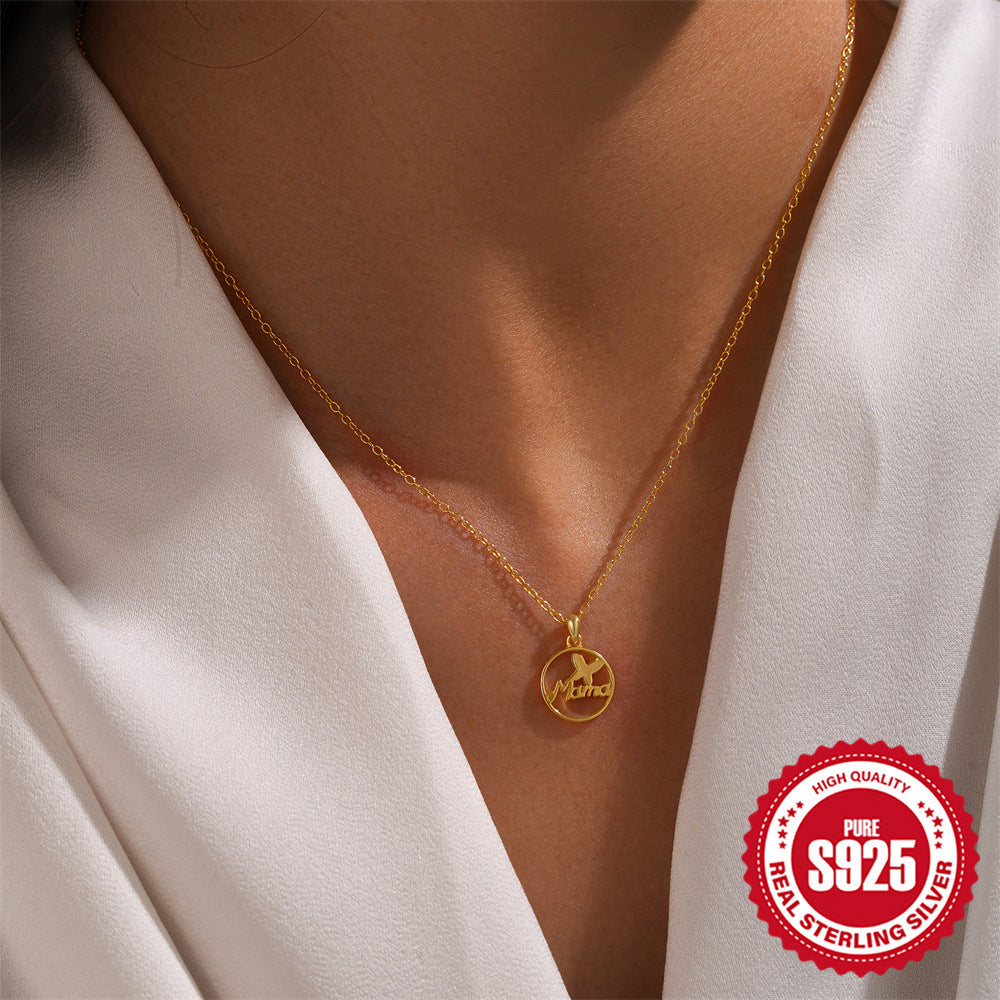 Wholesale S925 sterling silver butterfly English letter MaMa pendant clavicle chain necklace