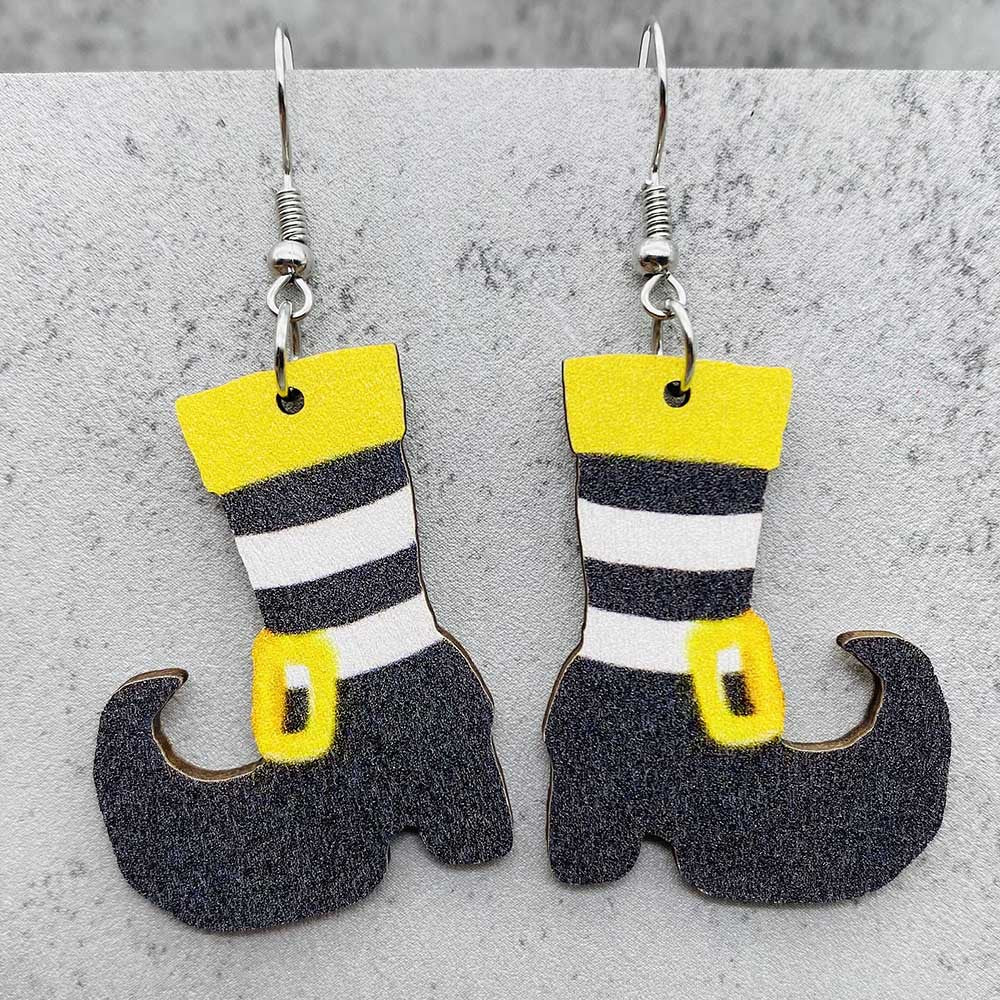 Wholesale  Halloween earrings horror ghost witch medicine jar printed wooden earrings