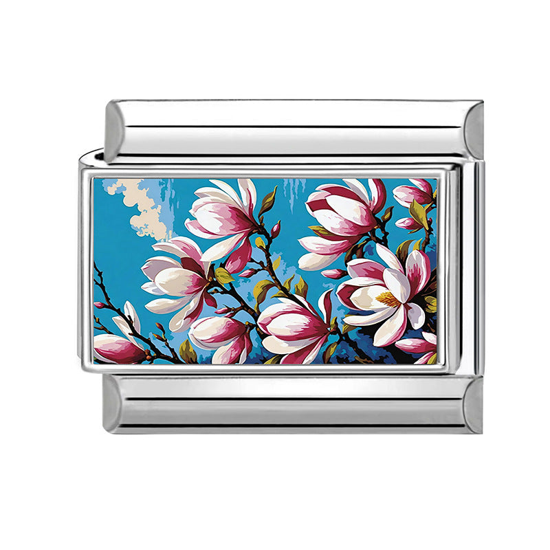 Wholesale Italian Style Cat and Flower Creative Stainless Steel DIY Bracelet Accessories Jewelry Gift