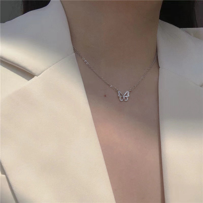 Wholesale Titanium Steel Sparkling Butterfly Necklace Women S Fashion Jewelry Accessory For Party Gift Boutique Resale