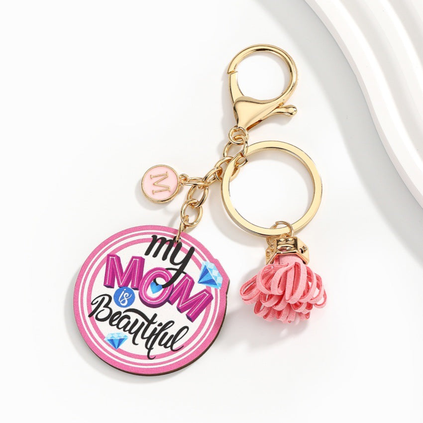 Wholesale  wooden  Mother's Day letter tassel keychain