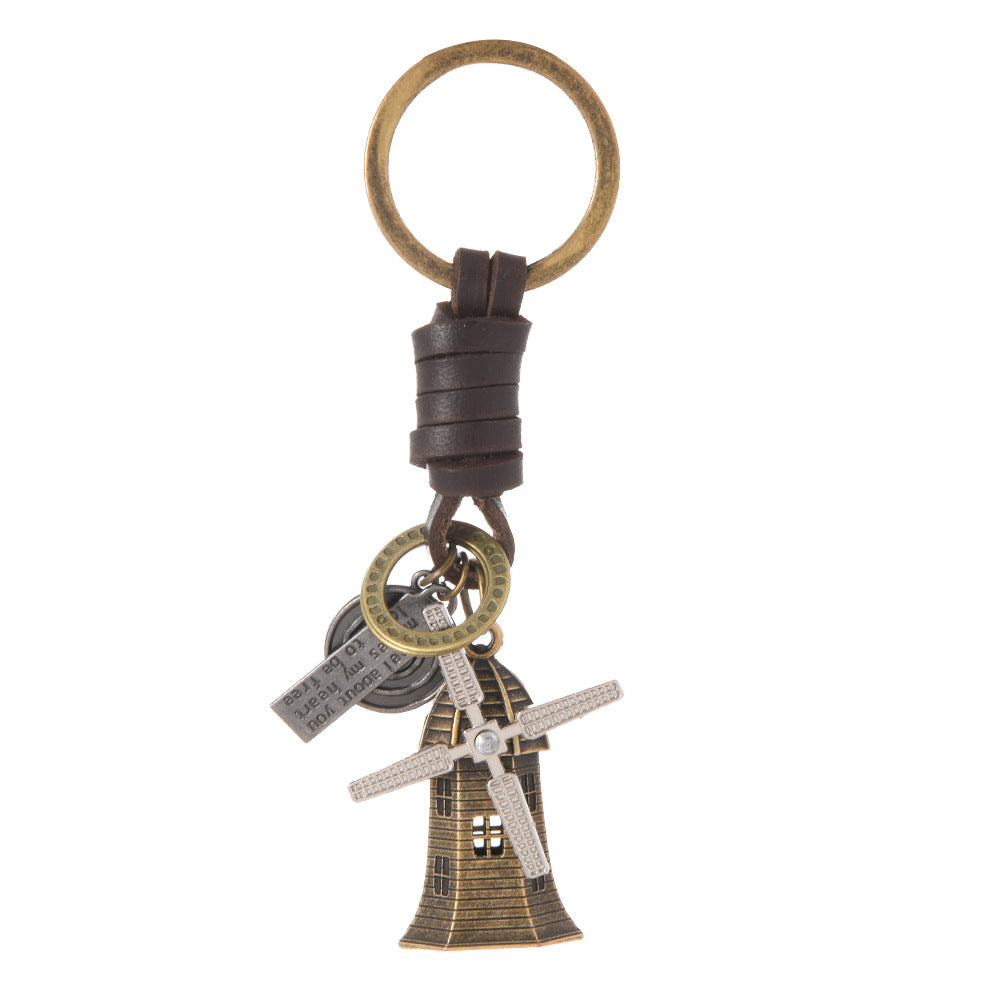Wholesale Alloy Bronze Ship Anchor Vintage Woven Cowhide Pendant Keychains