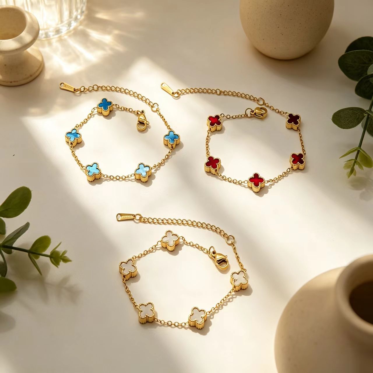 Wholesale Gold Plated Stainless Steel Four Leaf Clover Bracelet Fashion Jewelry for Women