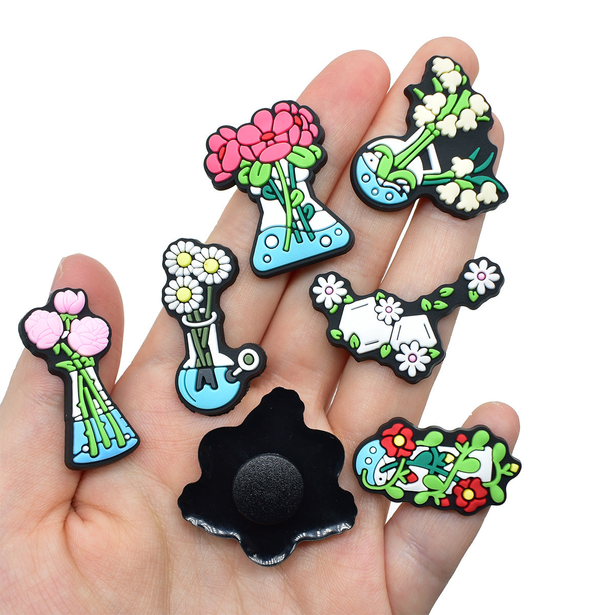 Wholesale Random 100pcs  floral vase series  PVC Soft Rubber Shoe Buckle Decoration