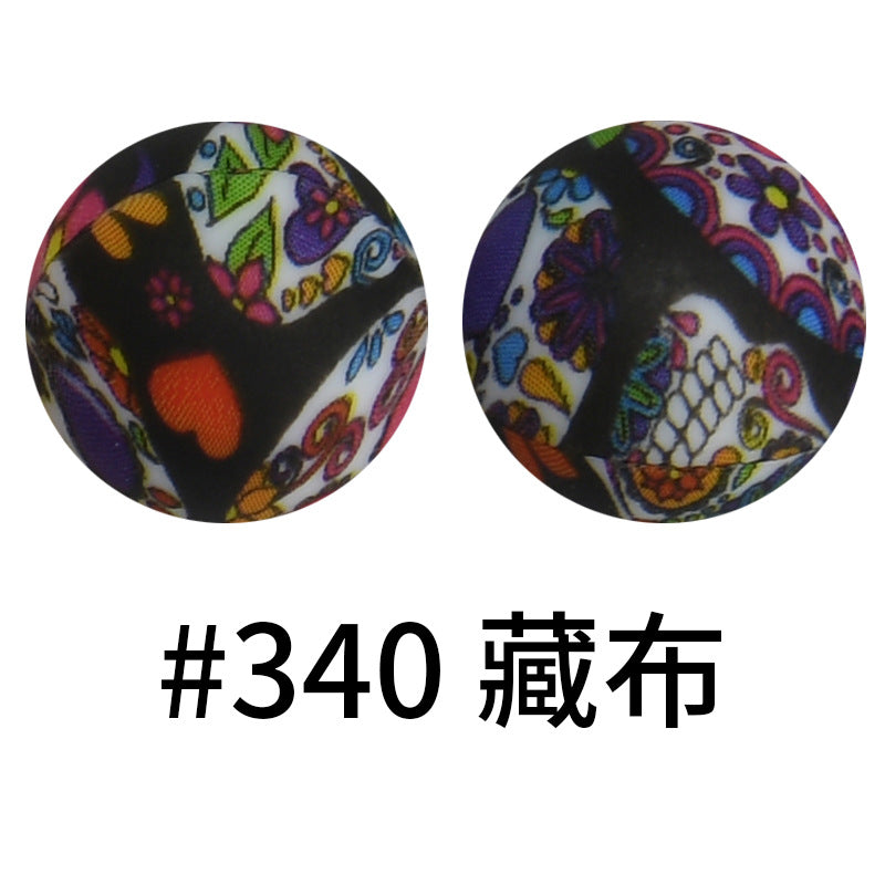 Wholesale 50pcs 15mm Western Style Leopard Skull Color Aztec Printed Silicone Balls Beads ACC-BDS-HeSheng004