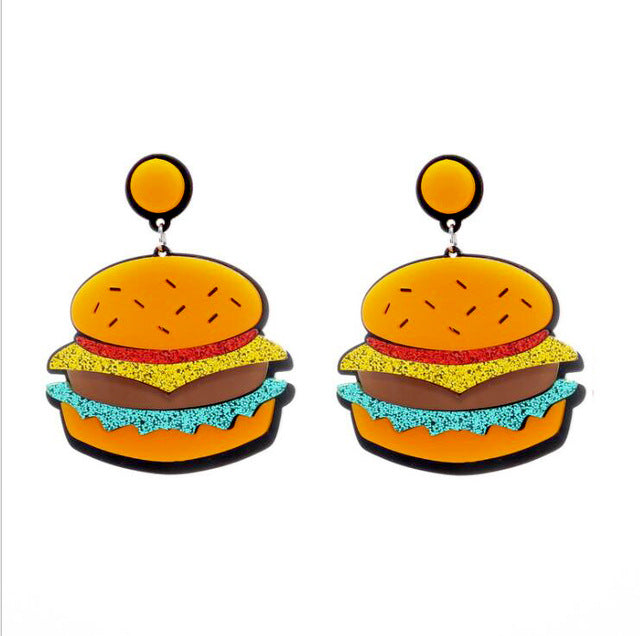 Wholesale Y2K Acrylic Pizza Ice Cream Cake Milk Tea Fried Egg Donut Peanut Butter Sushi Cookie Earrings