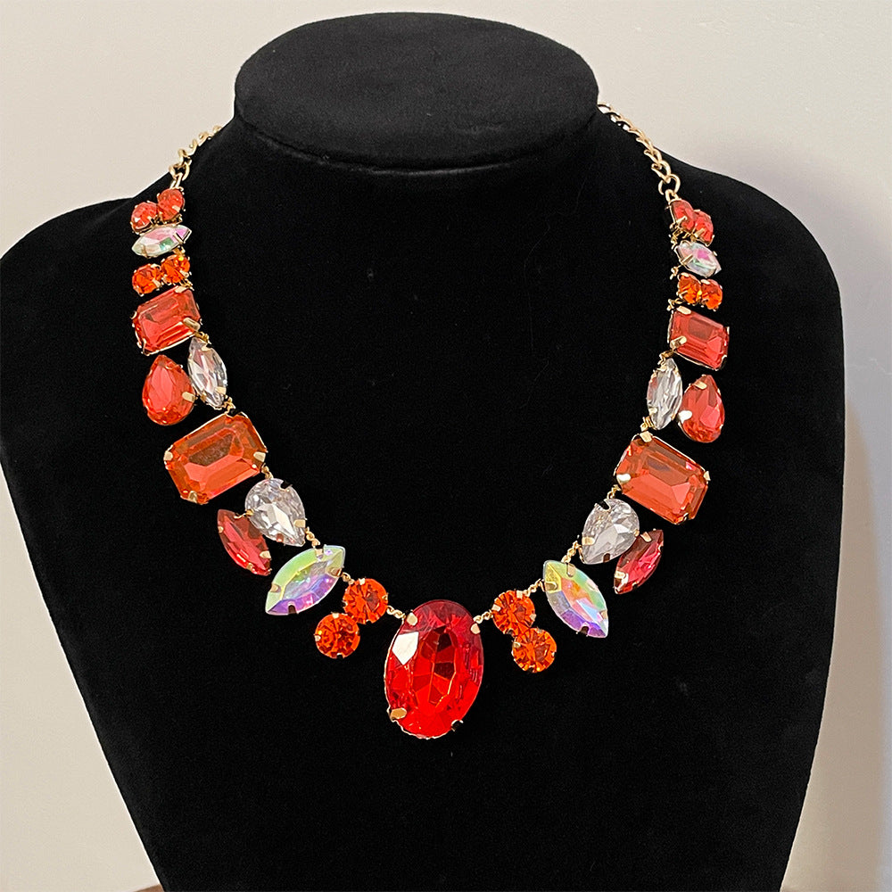 Wholesale Full Diamond Colored Gemstone Light Luxury Necklaces ACC-NE-Jicai001