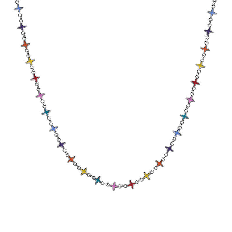Wholesale Colorful drop oil four Awn star necklace