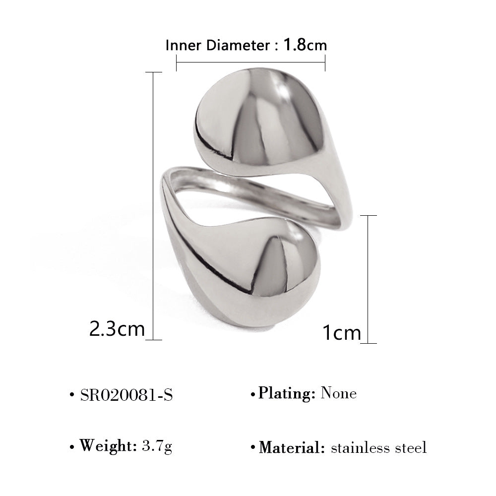 Wholesale 18K gold  mirror titanium steel opening ring design geometric arc ring suit