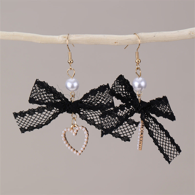 Wholesale  lace bow long love pendant earrings