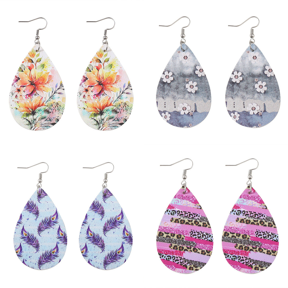 Wholesale Leaves Flowers Leopard Feather Earrings