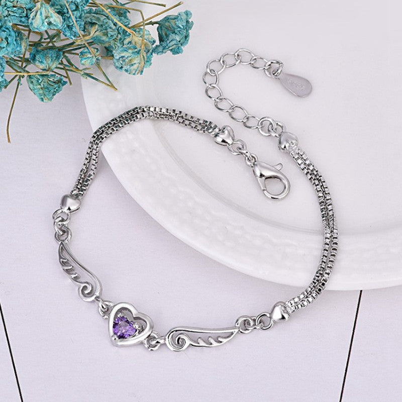 Wholesale Platinum-Plated Angel Wings Heart Bracelet Korean Style Jewelry Accessory for Women Gift