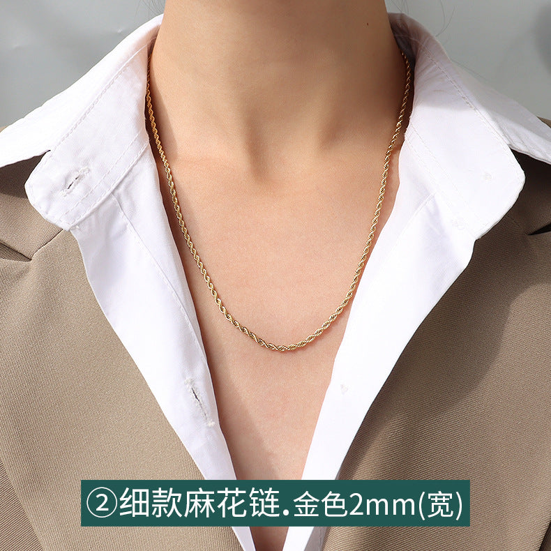 Wholesale 2pcs Cross Necklaces Snake Bone Chain Twist Chain Box Chain Titanium Steel 18K Gold Plated Clavicle Chain ACC-NE-MiLi002