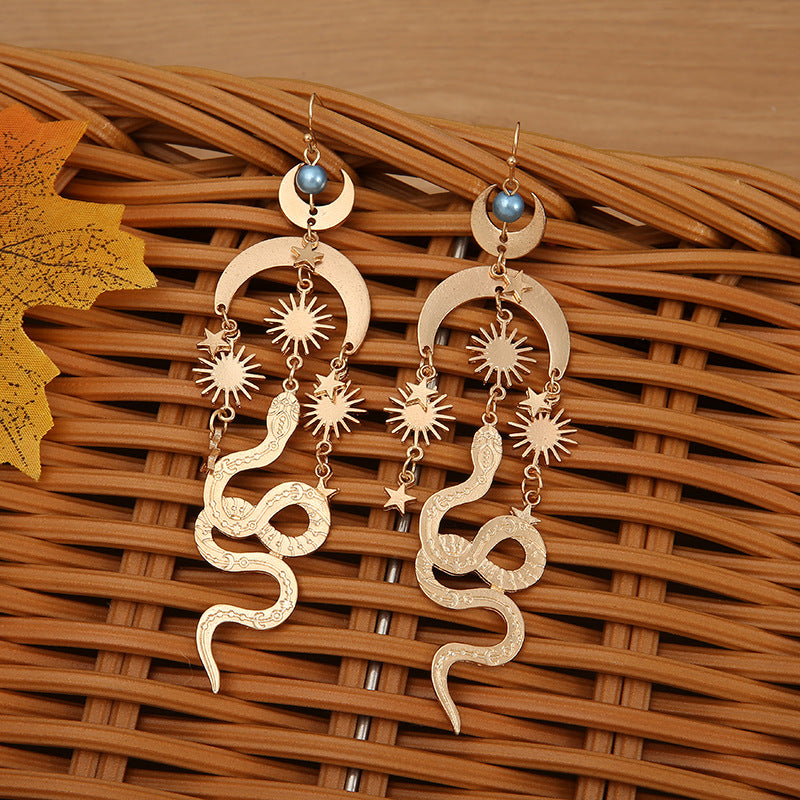 Wholesale Retro Bohemian Star Moon Sun Snake Earrings Alloy Electroplated Fashion Accessory for Everyday Wear