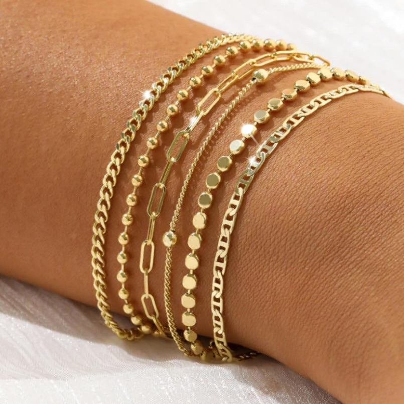 Wholesale Geometric Gold 5-Piece Stackable Bracelet Set – Chic Jewelry Accessory for Women Gift Boutique Resale